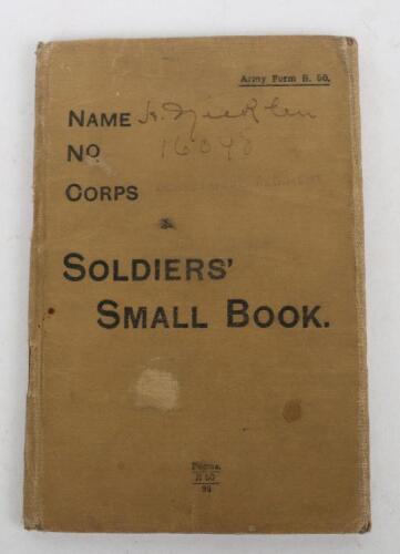 Soldiers "Small Book" for Private Henry Nicklen 16078 2nd Bn. Dorsetshire Regt. Who died December 1916 in Mespotamia Aged 40.