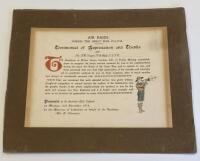 Interesting and Rare Presentation Certificate of WW1 Air Raids in South East London Interest