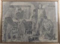 Framed and Glazed Sketch of WW2 German Soldiers in Captivity in Russia