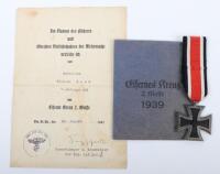 WW2 German 1939 Iron Cross 2nd Class in Packet of Issue by Deschler & Sohn Munchen with Award Citation