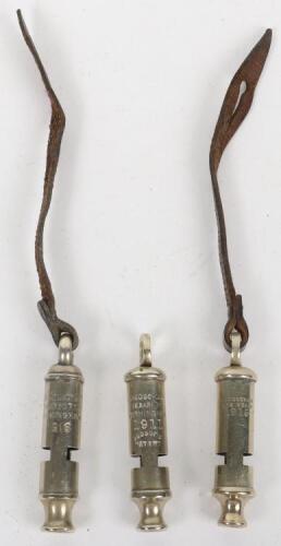 Three Dated Police style Trench whistles
