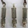 Three Dated Police style Trench whistles - 2