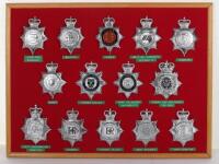 Fourteen Obsolete Police Queens Crown Helmet Plates