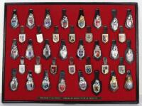 Collection of Obsolete Gendarmerie & CRS Police Nationale enamel badges on leather fobs