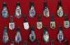 Collection of Obsolete Gendarmerie & CRS Police Nationale enamel badges on leather fobs - 2