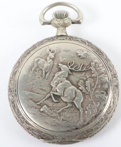 An interesting full hunter pocket watch, La Rochette, elaborately decorated with hunting scenes