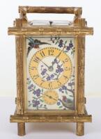 A fine 19th century gilt brass French Drocourt carriage clock with porcelain panel with cloisonne decoration in the Oriental taste, circa 1880