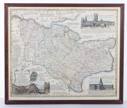 Emanuel Bowen (fl.1714 - died 1767) - Coloured engraving - "An Accurate Map Of The County Of Kent Divided Into Its Lathes..."