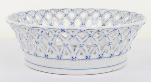 A Royal Copenhagen Musselmalet full lace blue fluted pierced fruit bowl, No. 1054,