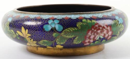 A Chinese 19th century brass and cloisonne enamel bowl