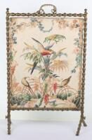 A Chinese silk fire screen, with foliate and birds