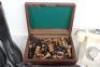 A mixed lot including a paid of leather hunting boots, a quantity of chess pieces including stained bone in box - 6