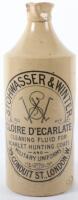 A 19th century stoneware jar ‘Stohwasser & Winter Gloire D’Ecarlate Cleaning Fluid for Scarlet Hunting Coats and Military Uniforms