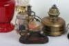 A good selection of table lamps, including two Victorian oil lamps with cranberry glass shades, one Lampe Veritas, with a French gilt brass and glass pineapple lamp (converted to electricity) - 2