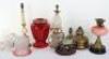 A good selection of table lamps, including two Victorian oil lamps with cranberry glass shades, one Lampe Veritas, with a French gilt brass and glass pineapple lamp (converted to electricity) - 3