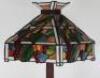 An Arts & Crafts Liberty & Co style coloured glass and wood standard lamp - 6