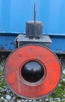 A railway red bulls eye buffer stop lamp