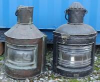 Two vintage ships hanging port and starboard lamps