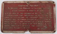 Cast Iron Railway sign Southern Railway