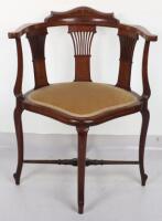 An Edwardian mahogany and satinwood inlay corner chair