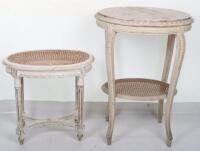 A French Louis XVI style painted wood side table with marble insert top, with one other