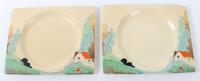 A pair of Clarice Cliff Biarritz Royal Staffordshire square side plates