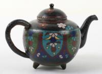 A Chinese brass and cloisonne enamel miniature teapot