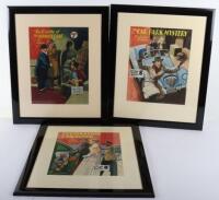 Three Sexton Blake original cover artworks, Destination Unknown no. 294, The Carpark Mystery no. 311, and The Riddle of The Mummy Case no. 100