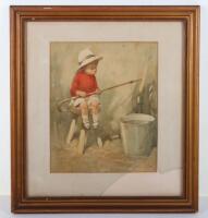 Clarence Lawson Wood (1878-1957), British, boy fishing, watercolour, signed lower left