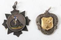 Two 19th century silver motor cycling club medals, one charming medal with penny farthing enamel to hinged opening front for ‘M.C.C. 100 Miles Presented by J.N. Miller Won by J.B.V. Smith Time 9-19 1887, with Stanley C.C. ’12 Hours Standard Medal J.M. Jam