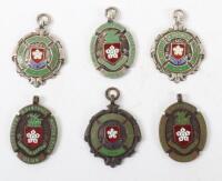 Three silver and enamel Leicester & District Motor Club medals with three bronze versions of the same club,