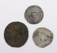 Scotland, Mary alloy Plack and a James Vi Eight Thistle Merk, 1602, Charles I Twenty Pence
