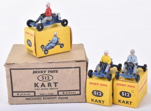 Three French Dinky 512 Leskokart Midjet Karts in Trade Box