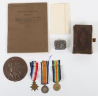 Great War Casualty Medal Trio and Memorial Plaque to a Private Who Was Missing Presumed Killed in Action with the Durham Light Infantry in 1918