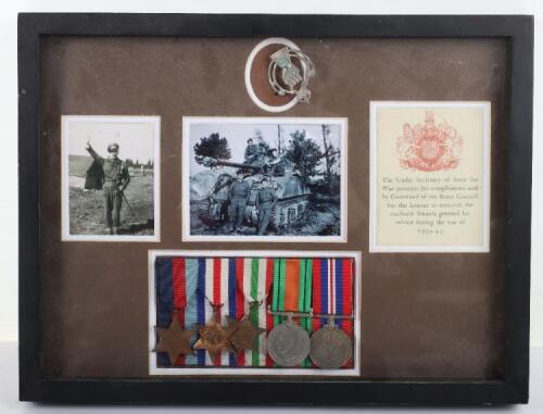 Framed WW2 Campaign Medal Group of Trooper A E Dearman Royal Armoured Corps, late Royal West Kent regiment and Reconnaissance Corps
