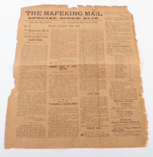 Boer War Interesting The Mafeking Mail Special Siege Slip 18th December 1899