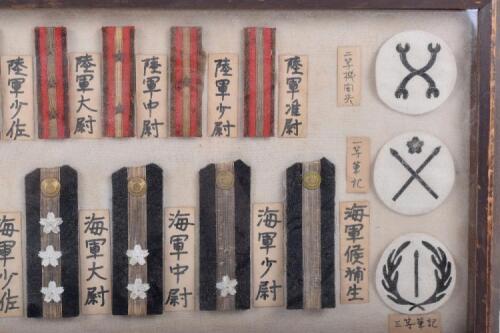 Framed Display of Imperial Japanese Navy Cloth Rank Insignia