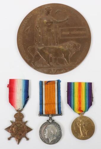 WW1 1917 Killed in Action 1914-15 Star Medal Trio and Plaque Group Durham Light Infantry