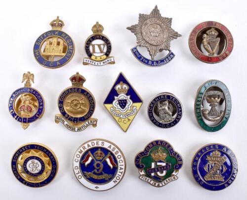 Selection of Post WW1 Old Comrades Association Regimental Lapel Badges