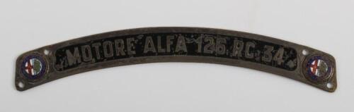 1930’s Alfa 126 RC 34 Engine Plaque