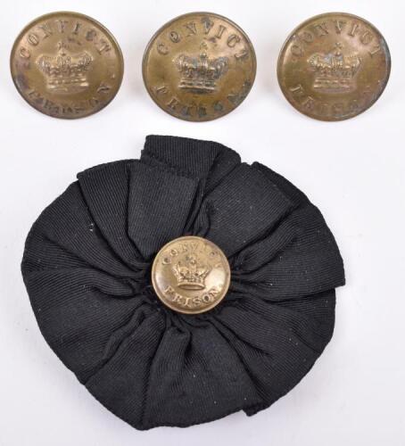 Scarce Victorian Convict Prison Headdress Rosette and Tunic Buttons 1850-68