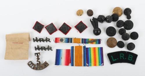 WW1 London Rifle Brigade Badge and Insignia Grouping