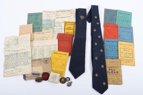 British Home Front Badge and Paperwork Archive Grouping to a Great Western Railway Worker