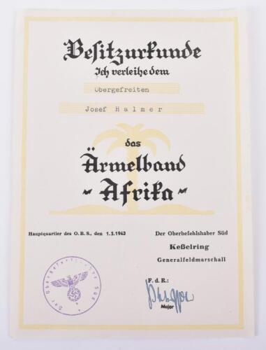 WW2 German Afrika Campaign Armband Award Citation