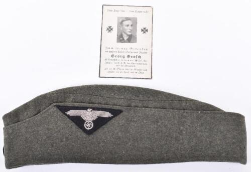 WW2 German SS-VT M-34 Side Cap Attributed to SS-Rottenfuhrer Killed in Action of the Eastern Front 25th April 1943