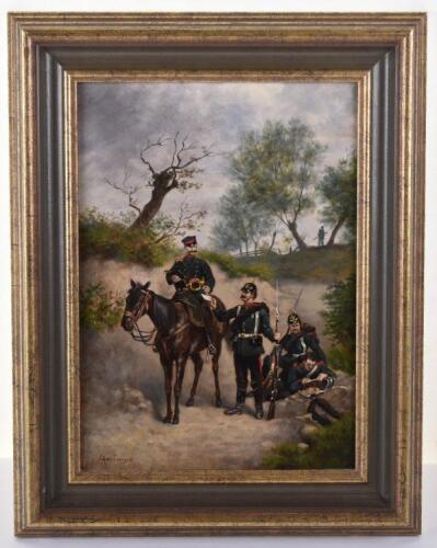 Fine Oil on Wood Painting of a Military Scene from the Franco Prussian War of 1870