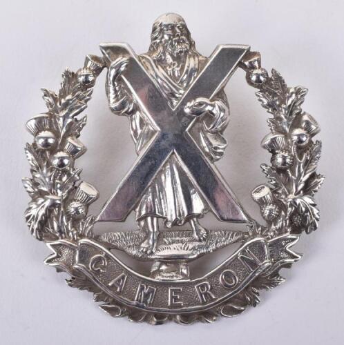 Hallmarked Silver Cameron Highlanders Officers Glengarry Badge