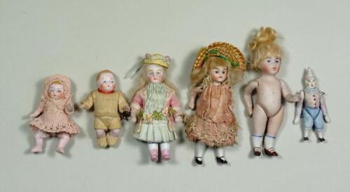 Group of six various miniature all-bisque dolls, German early 20th century,