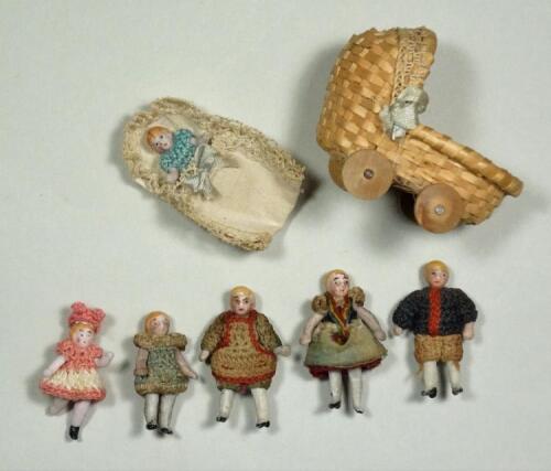 Six all original miniature Carl Horn all-bisque dolls, German circa 1910/20s,