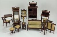 A suite of twelve Art Noveau wooden Dolls House furniture, circa 1890,